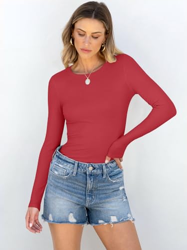 Image of ANRABESS Women Long Sleeve Shirts Rib Knit Slim Fit Tops Basic Tee Spring Outfits Casual T-Shirt Underscrubs Layer Clothes