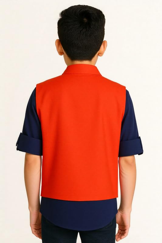 Image of CHARCHIT Boys Solid Print Nehru Jacket and Shirt