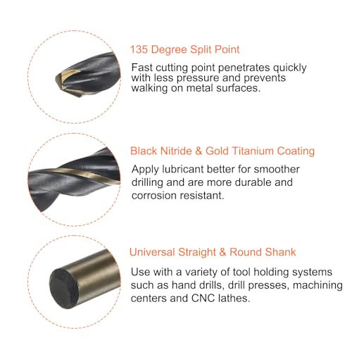 Harfington HTA231128HH000152 3Pcs Jobber Drill Bits 10Mm (25/64") Black Nitride & Gold Titanium Coated High Speed Steel (Hss) 4341 Twist Drill Bits thumb #3