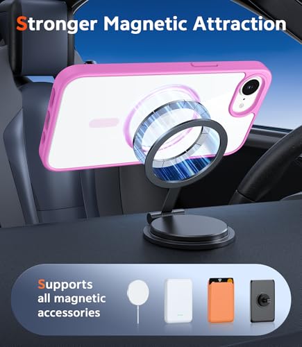 Image of FNTCASE for iPhone 17e & iPhone 16e Case Clear: Magnetic Phone Cases with Screen Protector Drop Proof Compatible with Magsafe Anti Yellowing Shockproof Protective Transparent Cell Cover (B-Pink)