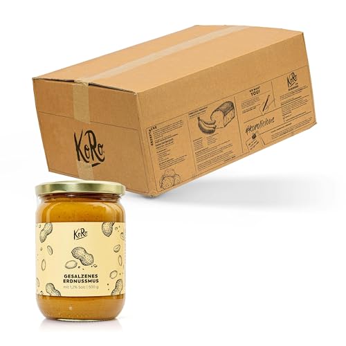 KoRo - Gesalzenes Erdnussmus 6 x 500 g - Vegan - Nussmus aus gerösteten Erdnüssen und einer Prise Salz - Ohne Palmöl und ohne Zuckerzusatz* - Proteinquelle