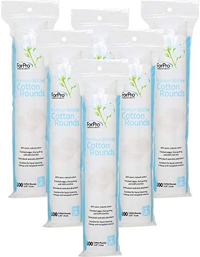 ForPro Premium Stitched Cotton Rounds, 100% Pure Cotton Pads for Removing Makeup, Nail Polish and Cleansing Face, 600-Count (Pack of 6-100 Cotton Rounds)