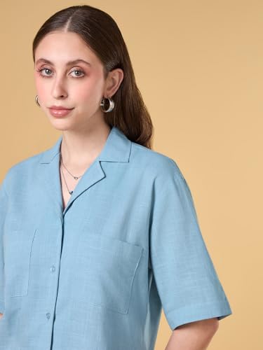 Image of Women's Solid Co-ord Set | Relaxed Fit Shirt & Pant Set | Soft Cotton-Linen Fabric | Casual & Travel Wear