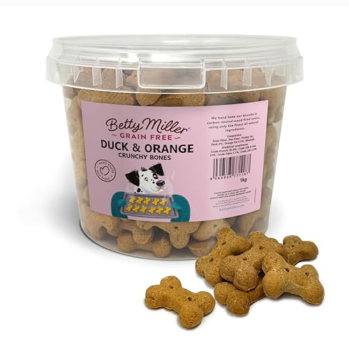 Betty Miller Grain Free Dog Treats - Duck & Orange Bones - 1kg Bulk Dog Treats - British Baked Dog Biscuits