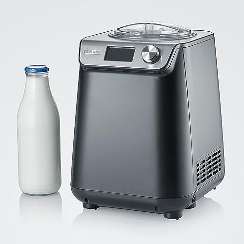 SEVERIN Sorbetière 2-en-1 Compacte 135 W, Sorbetière électrique et yaourtière d'une capacité 1,2 L, Machine à glace avec livre de recettes, noir, EZ 7407