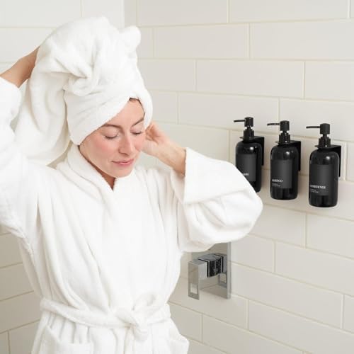 Image of TEKCOOL Refillable Shampoo and Conditioner Dispenser Shower Soap Dispenser Wall Mounted Black Metal Organiser Plastic Bottles Black Pump Shampoo Dispenser, Shower Dispenser Chamber 500ML Bottle (3pc);