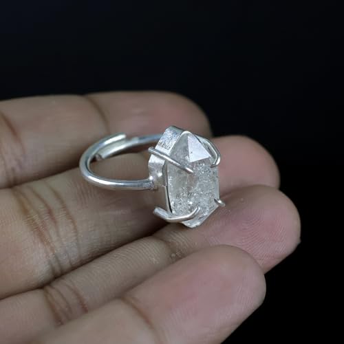 Image of Crystu Natural Herkimer Gemstone Adjustable Ring for Unisex