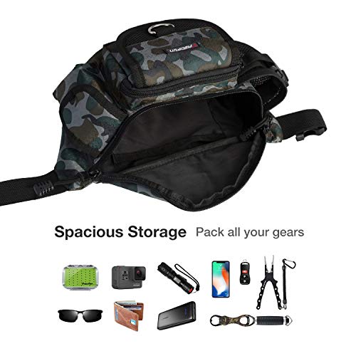 Piscifun Fishing Tackle Bag With Adjustable Waist Strap, Portable Multi-Function Fanny Fishing Storage Pack, Water-Resistant Outdoor Fly Fishing Bag, Small Fishing Bag (Camouflage) #TOP3