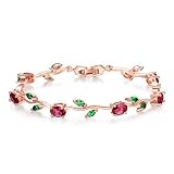 BISAER Mothers Day Gift/Lovely Rose Gold Plated Bracelets with AAA Cubic Zirconia Ruby Flower Emeral