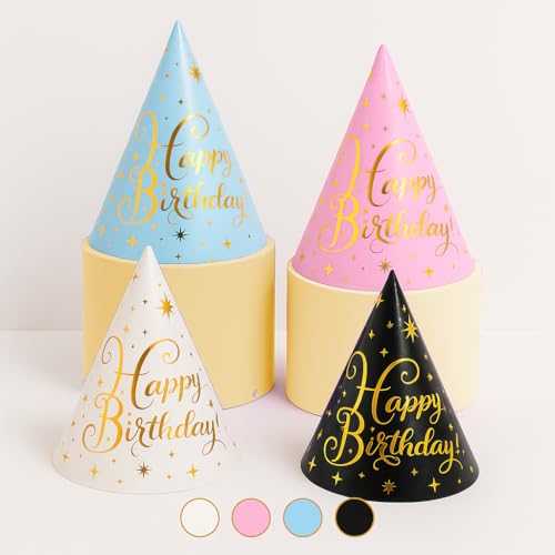 Fvumhlaoog 12-Pack Pre-Assembled Party Hats 6.1×4.13in – Rainbow, Red, Pink & Gold Birthday Hat Boy and Girl, Princess Cone Hat, Small Birthday Hats, Stuffed Animal & Kids Crowns
