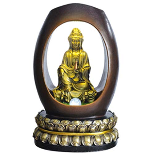 LZL Zimmerbrunnen Buddha Kopf Tischplatte Wasserbrunnen Beleuchtet Feng...