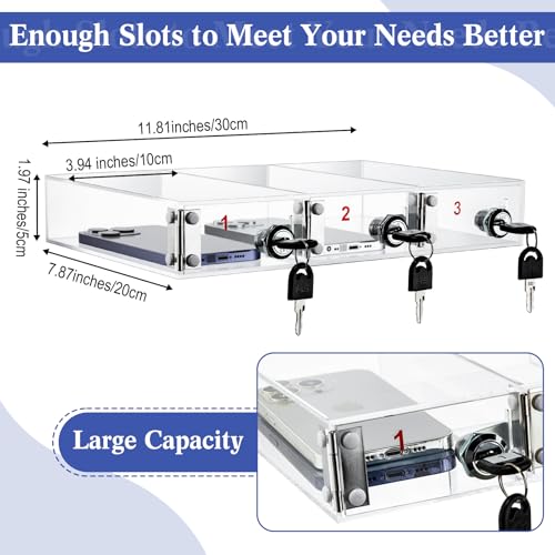 Image of Layhit Clear 3 Slots Cell Phone Locker Box for Classroom Clear Acrylic Cell Phone Storage Cabinet Bin with Door Locks for Classroom School Students Office Factory Employees