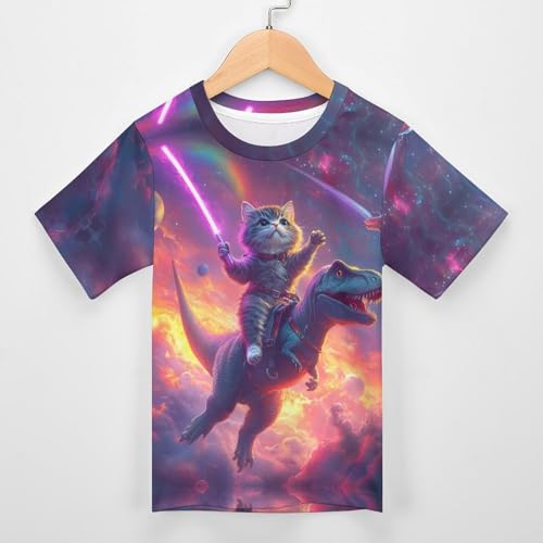 Boys Girls 3D Cat Graphic Printed T-Shirt Kids Summer Cool Crewneck Short Sleeve Tees3