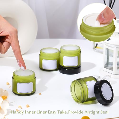 Layhit 60 Pcs 2 oz Glass Jars with Lids Bulk, Empty Round Cosmetic Jars Travel Storage Jar with Inner Liners White Labels for Candle Scrubs, Lotions, Cosmetic, Spice, Powder (Green,Black Lid)4
