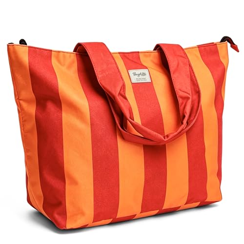 Bagelite Beach Bags Waterproof Sandproof, XL Large Tote Bag with Zipper, Pool Swim Bags for Women, Red Orange
