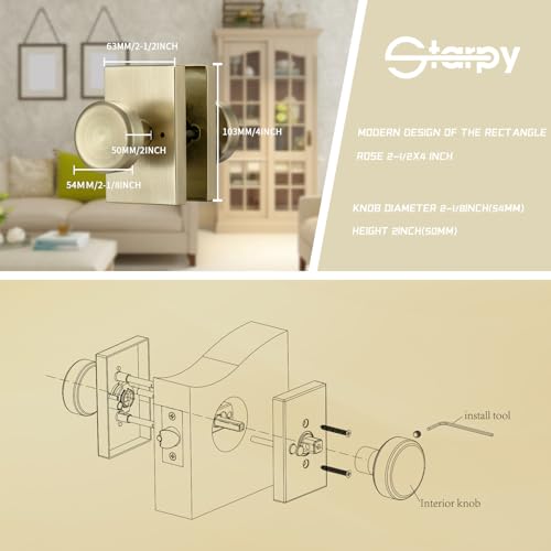 STARPY Gold Door Knob with Push Lock for Privacy, Satin Brass Bedroom & Bathroom Door Knob, Easy Install for Interior by STARPY - Image 4