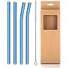 Reusable Glass Straws, 8mm Straight Bent Drinking Straws, 4 Pcs With Cleaning Brush, BPA Free Eco Friendly for Beverages, Shakes, Milk Tea, Juices, Cocktail Blue