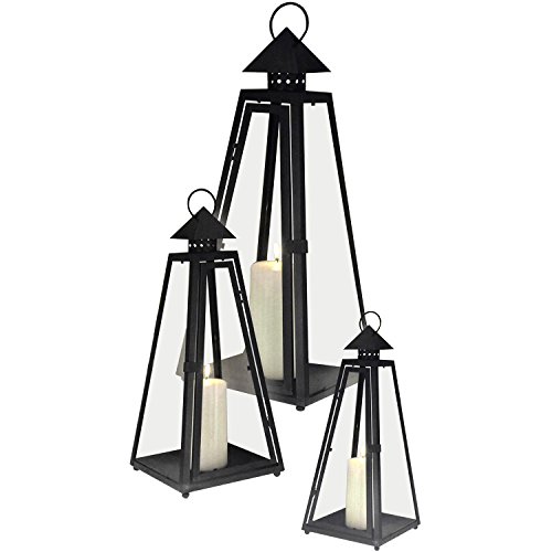 Preisvergleich Produktbild Multistore 2002 3er Set Laterne Windlicht Gartenlaterne Gartenlampe Gartenleuchte Metalllaterne Metallgestell mit Glasfenster