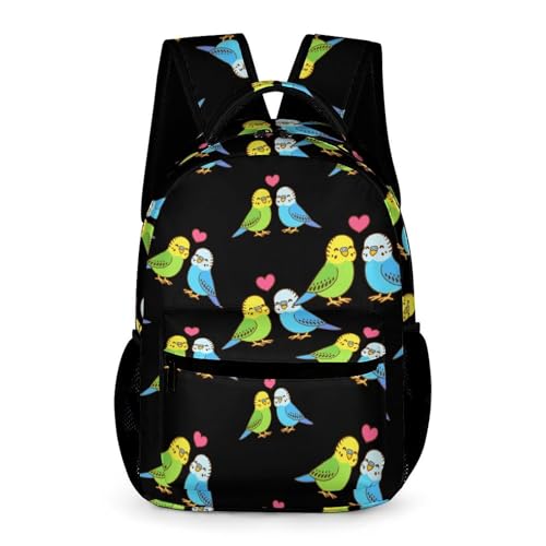 Cute Cartoon Budgie Couple Cute Backpack Travel Daypack Lightweight Back Pack with Pockets