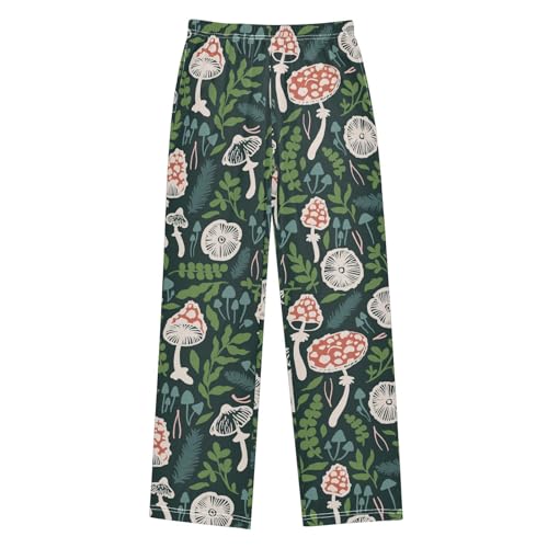 CaTaKu Boys Mushrooms Caps Leaves Pants for Boys Girls Wide Leg Sweatpants Kids Long Bottoms with Pockets Size 6-14Y