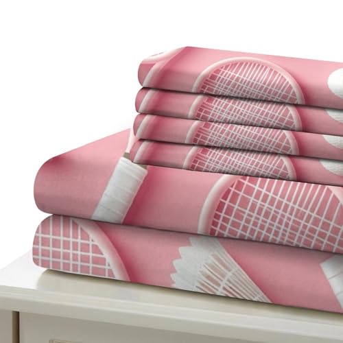 Housse de couette entretien facile enfant lit simple motif tennis rose 3D