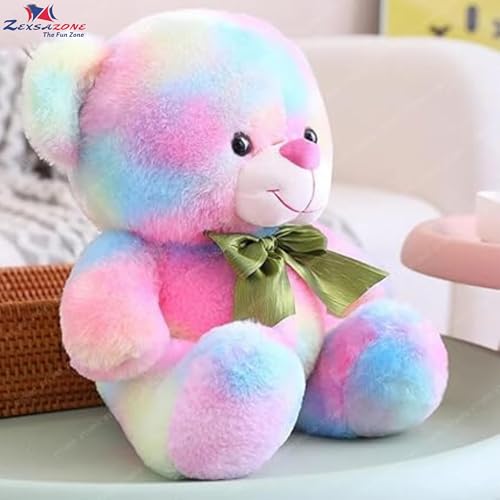 Image of ZEXSAZONE Toy Cute Rainbow Colored Huggable Teddy Bear 32 cm| Plush Soft Toys for Baby | Boys and Girls Kids - Teddy | Plushie Soft Toys for Kids Best Valentine Gift Birthday, Gift (Rainbow)