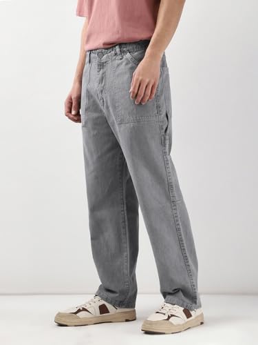Image of Urbano Fashion Men's Loose Mid Rise Baggy Fit Cargo Carpenter Jeans with 6 Pockets Non-Stretchable