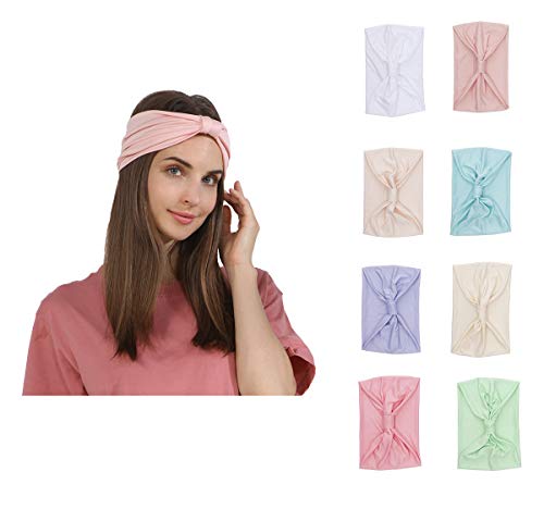 Maiwa Elastic Solid colors Top Knoted Headband for Women for 8 Pack