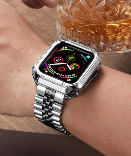 Image of BINLUN Compatible with Apple Watch Band 49mm 46mm 45mm 44mm 42mm 41mm 40mm 38mm for Men Women, Stainless Steel Metal Strap with TPU Case Fit for iWatch Series Ultra /SE3 /11 /10 /9 /8 /7 /SE2 /SE /6 /5 /4 /3 /2 /1