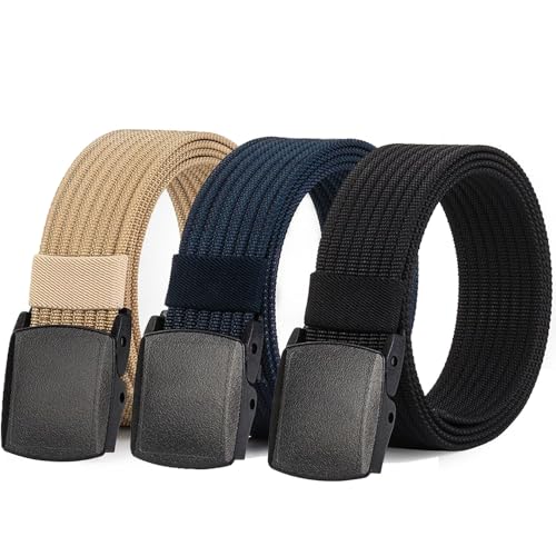 3 Pack Nylon Belt Outdoor Non-Metal Mens Military Web 1.5