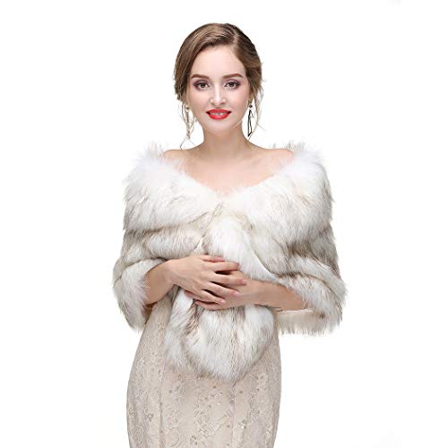 Women's 1920s Faux Fur Wrap Bride Sleeveless Fur Shawls Wedding Faux Rabbit Stole Shrug Bolero for Women and Girls