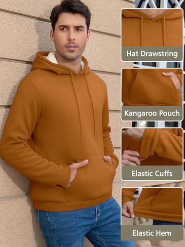 Vorvowry Męska bluza polarowa z ciepłą podszewką Thermo Sherpa bluza z kapturem z kieszenią typu kangur, gruby sweter zimowy męski, brązowy, XL