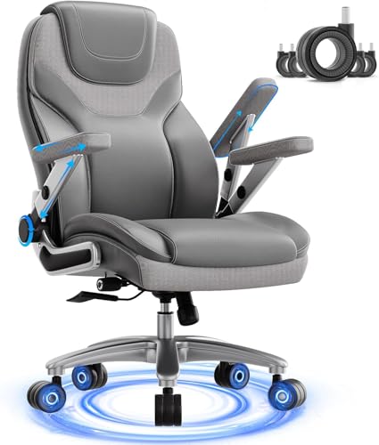 CoziCradle Big and Tall Office Chair with 5D Arms, Fabric & PU Leather Heavy Duty Desk Chair, Adjustable Lumbar Support & Height, Tilt Function, High Back Ergonomic Executive Computer Chair