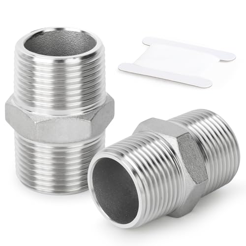 Image of ERGAOBOY 2 Pcs 316L Stainless Steel Hex Fittings, Pipe Fitting 3/8" BSP Male Pipe x 3/8" BSP Male Pipe