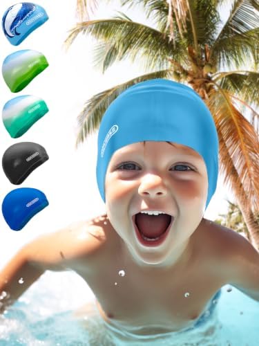 KIDVERSE Badekappe - Wasserdichte Schwimmhaube mit Anti-Rutsch-Noppen für rutschfesten Halt - UV Schutz - 100% Reißfest - Silikon