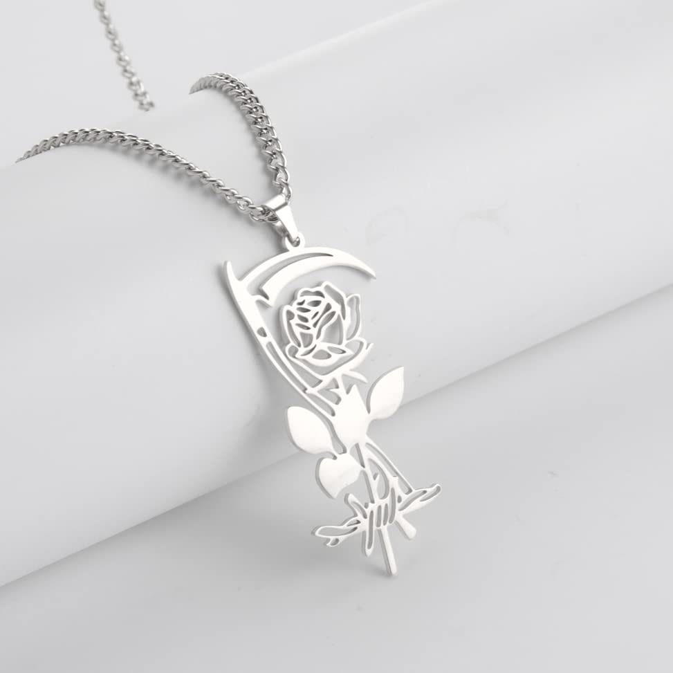 EUEAVAN Death Scythe Rose Pendant Necklace Gothic Glamour Medieval Renaissance Personalized Choker Elegant Jewelry2