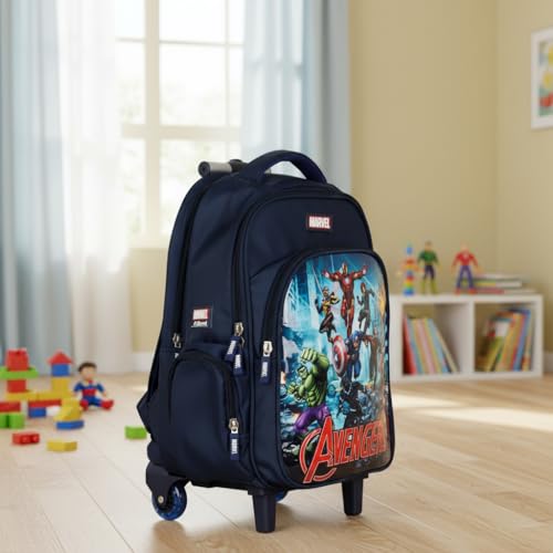 Image of NOVEX Marvel Avengers Boys Kids School Backpack - 17 Inch | Trolley Bag Convertible Rolling Backpack with Wheels & Adjustable Handle | Spacious School Bags, Lightweight & Durable | Blue