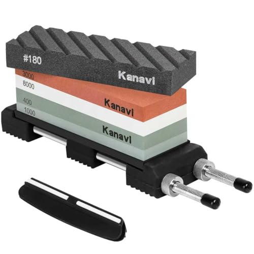 砥石 包丁研ぎ石 両面砥石 #400#1000# 3000#8000 ステンレスベース 面直し 角度固定ホルダー付き 荒砥石 中砥石 仕上砥石 包丁研ぎや家庭用に最適 (A)