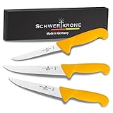 Schwertkrone Set di Coltelli da Macellaio, Lama Lucida, Acciaio Inox, Manico in Plastica Igienica - 3 Pezzi - Prodotto a Solingen, Germania