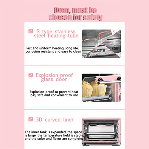 LJXX Mini-oven, pizzaoven, grilloven, oven, huishoudelijk koken, multifunctioneel, automatisch, mini-elektrische oven, convectie, toonbank, broodrooster, oven, roze - Afbeelding 5