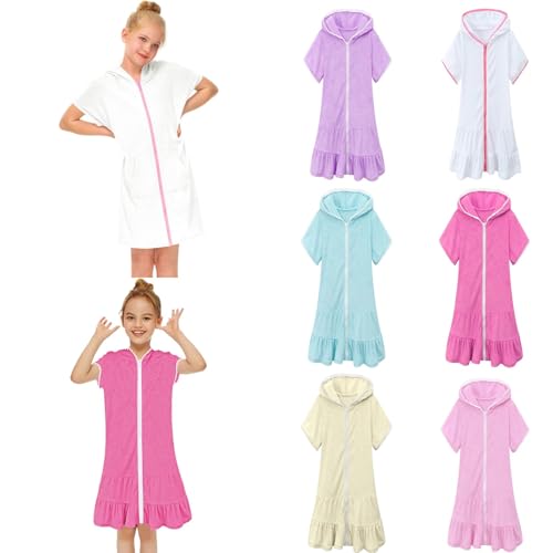 Betadog Kid Girls Swim Cover Up Kid Hooded Zip-Up Terr𝐲 Swimsuit Coverup Towel Bathing Suit Kid Hooded