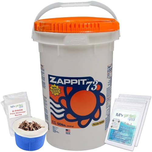 Zaqq-it 73% Cal-Hypo Dry Chlorinating Granules 50 LB Bucket – Bactericide, Algaecide, and Fast Dissolving Shock with My Garden Pool Skimmer Socks and 7-in-1 Test Strips. – Powerful Chlorine Shock