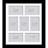 Photo Frames Multiple Pictures for Wall - Large Multi Photo Frame, 7 x 5 Inch with 7 openings | Collage Picture Display with White Mount | Family Gallery Wall Display for Living Room | Black Frame