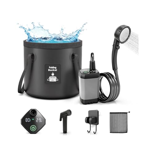 FCSJOST Portable Shower for Camping, 6000mAh Rechargeable Camping Shower with LED Display, 3 Spray Modes, IPX7 Waterproof Shower Pump Outdoor Shower for Hiking, Travel, Plants, Pets & Car Washing