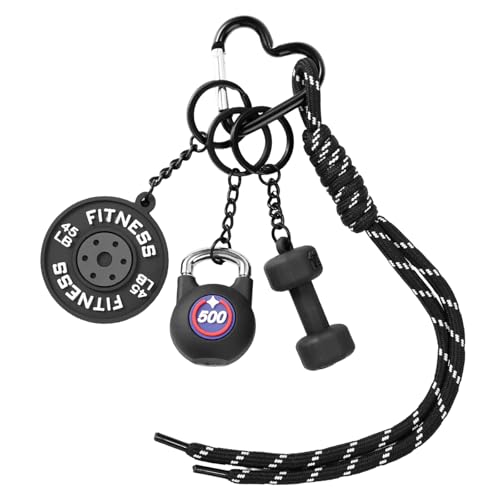 Gym Keychain, Black Dumbbell Kettlebell Barbell Plate Charms Gym ...