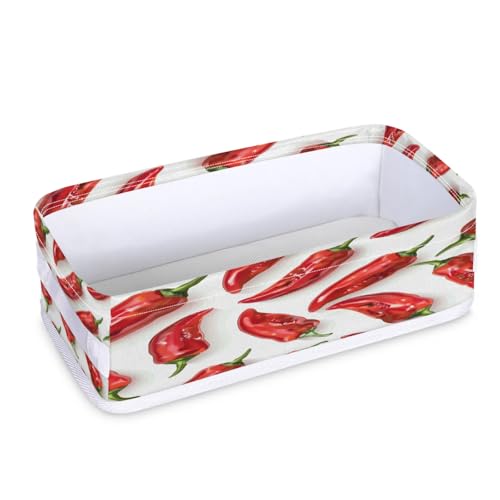 Tablerazzi Toilet Tank Topper Paper Basket with Handle, Chilli Pepper Bathroom Storage Basket for Organizing, Vegetable Small Fabric Storage Bins for Bathroom Decor