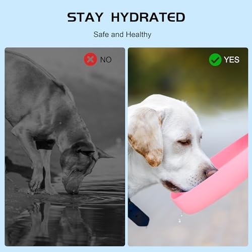 VEPOUYU Dog Water Bottle, Travel Puppy Water Bowl, Leak Proof Portable Puppy Water Dispenser, Foldable Dog Water Bottle for for Pets Outdoor Walking, Hiking, Travel, Food Grade Plastic - 19oz Pink — view 3