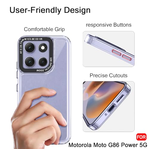 Image of TheGiftKart Hybrid Shockproof Back Cover Case for Motorola Moto G86 Power 5G | Stylish Camera Border | Electroplated Buttons | Crystal Clear Hard Back Cover Case (TPU & PC, Transparent Bumper)
