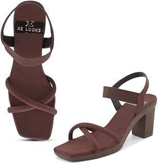 XE Looks Women's Stylish Block Heels | Open-Toe Sandals with Elastic Support | Anti-Skid Sole & Cushioned Footbed Block He... Price In India