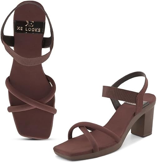 XE Looks Women's Stylish Block Heels | Open-Toe Sandals with Elastic Support | Anti-Skid Sole & Cushioned Footbed Block He...